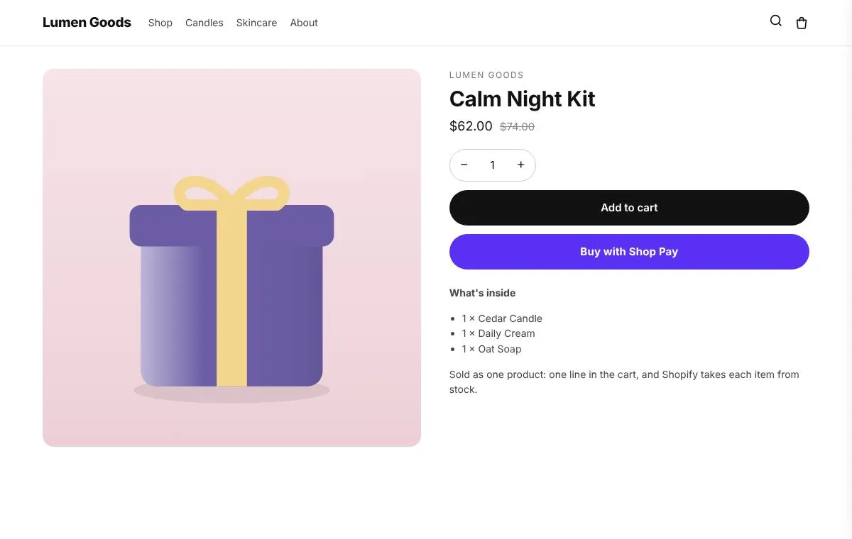 Kit sold as one product on a demo store